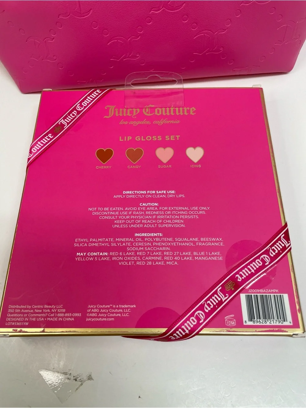 Juicy Couture Pink Lip Gloss Set with Matching Pink Makeup Bag 12x8